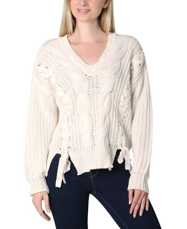 Juniors' Lace Up Sweater