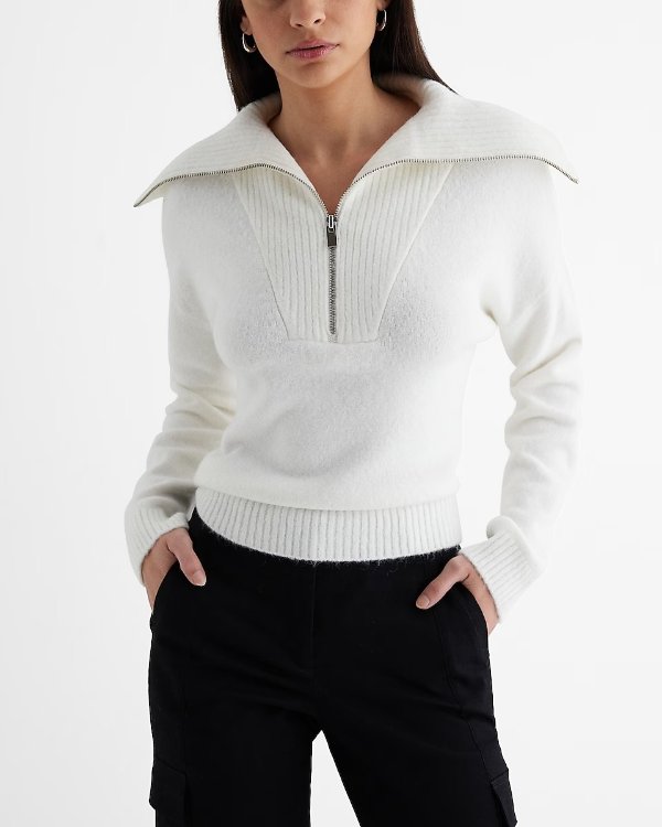 Quarter Zip Oversized Collar Sweater