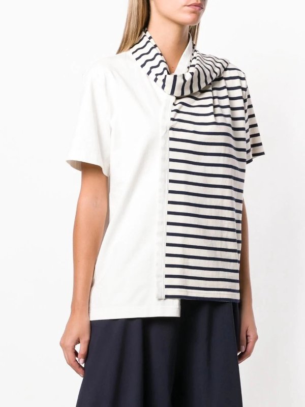 Striped Jersey T-shirt With Draped Scarf