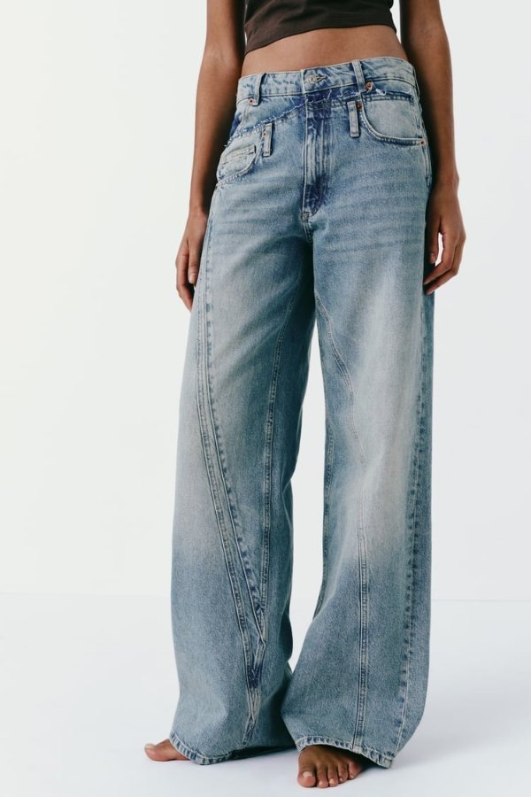 DECONSTRUCTED TRF WIDE LEG JEANS WITH A MID WAIST