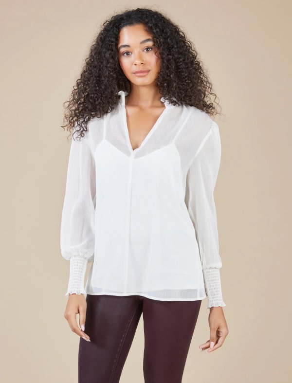Ivory Smocked Collar Top | Tops | BCBGENERATION