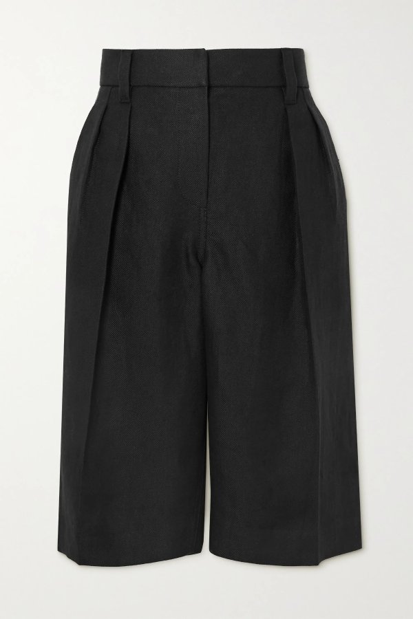 Black Pleated linen shorts | Brunello Cucinelli | NET-A-PORTER