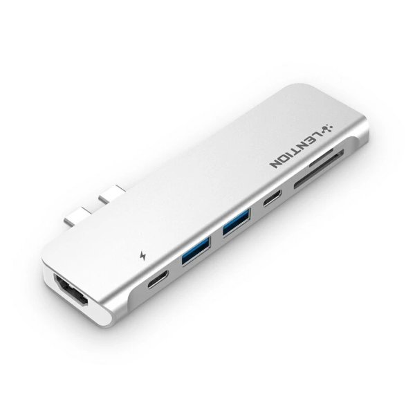 LENTION CS64THCR Dual USB-C Hub, with USB 3.0, HDMI, SD and TF Card Reader, Type-C male and female Ports, Compatible with Thunderbolt 3