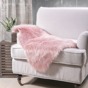 Ashler Soft Faux Sheepskin Fur Chair Couch Cover Pink Area Rug for Bedroom Floor Sofa Living Room 2 x 3 Feet