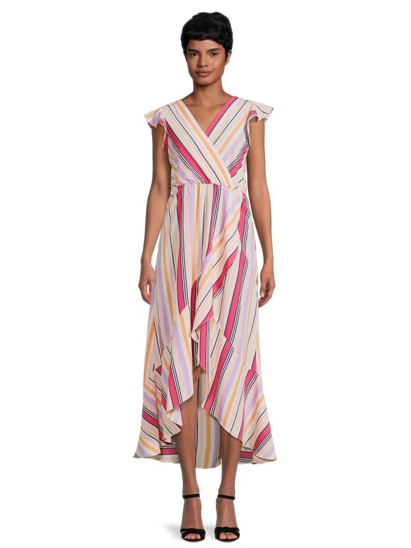 Women’s Flutter Sleeve Faux Wrap Maxi Dress