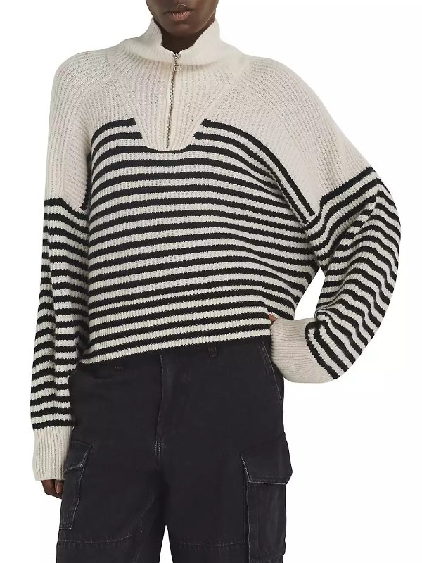 Pierce Stripe Cashmere Quarter-Zip Sweater