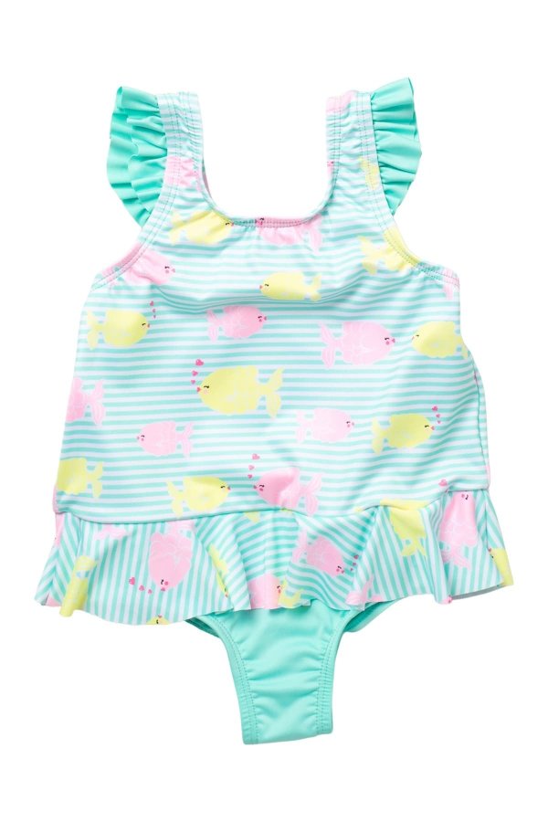 Fish Print One-Piece Swimsuit(Toddler Girl)