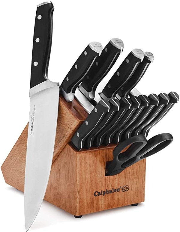Kitchen Knife Set with Self-Sharpening Block, 15-Piece Classic High Carbon Knives