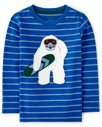 Boys Long Sleeve Embroidered Yeti Striped Top - Polar Party | Gymboree
