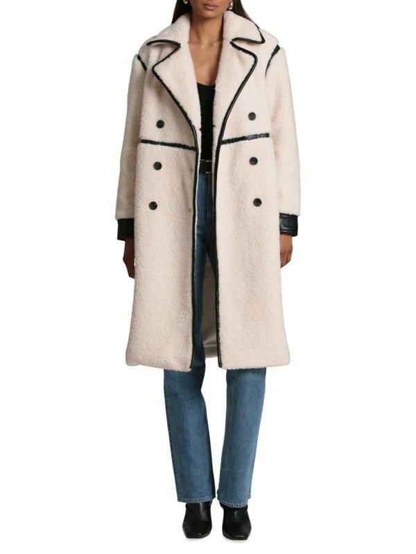 Relaxed Fit Faux Shearling Double Breasted Coat