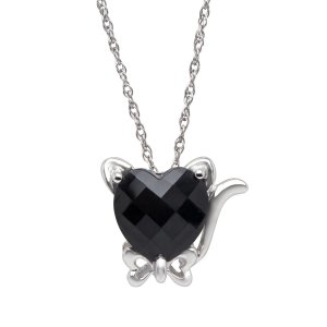 3 1/6 ct Onyx Cat Heart Pendant in Sterling Silver