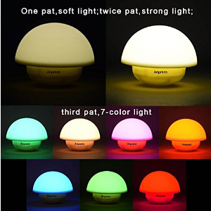 Anpress Tumbler Mushroom Design Colorful Night Light Touch Sensor Dimmable LED Nightlights with Softlight,Stronglight and 7 Colorful Light Best Gift for Baby Room, Bedroom, Nursery, Outdoor (Yellow