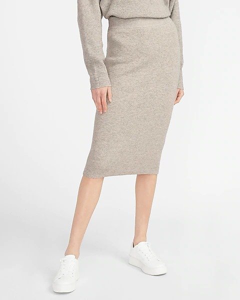 High Waisted Ribbed Sweater Pencil Skirt