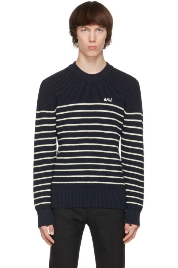 Navy & White Merino Breton Stripe Sweater