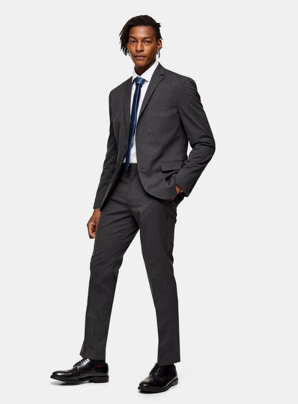 2 Piece Charcoal Grey Regular Fit Suit With Notch Lapels