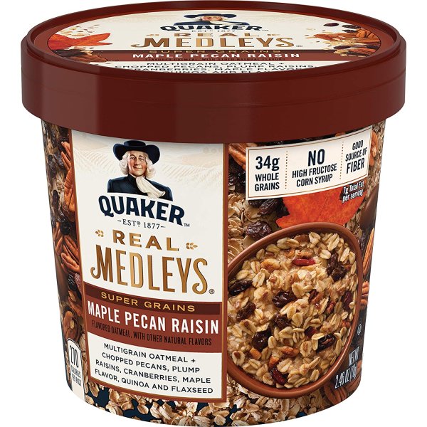 Quaker Medleys 枫糖碧根果葡萄干即食燕麦杯 12杯