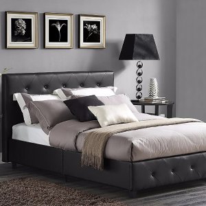 DHP Dakota Faux Leather Tufted Upholstered Platform Bed with Headboard and Side Rails, FULL