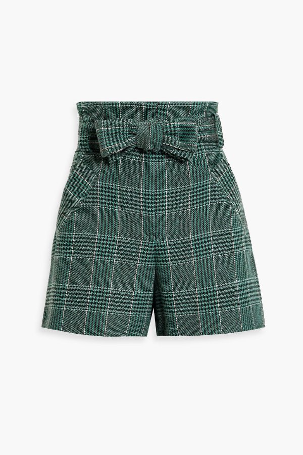Belted checked woven shorts
