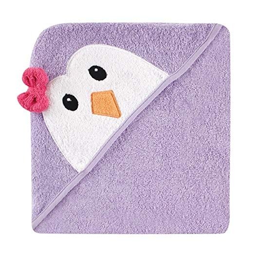 Animal Face Hooded Towel, Purple Penguin