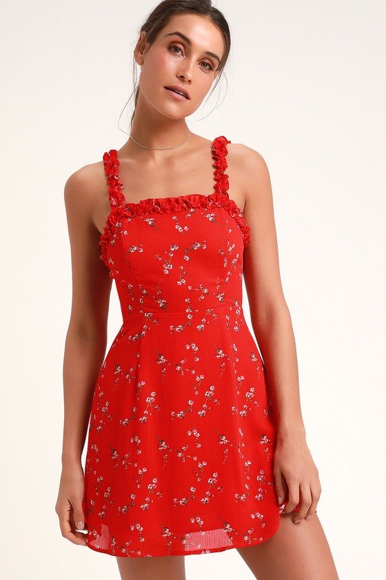 In the Garden Red Floral Print Skater Dress
