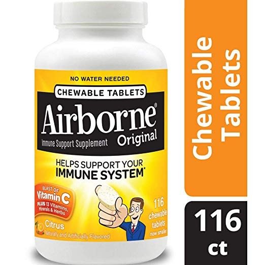 Vitamin C 1000mg, Airborne Chewable Tablets, Herbal Immune Support Supplement, Antioxidants (Vitamin A, C & E), Citrus Flavor, 116 Count