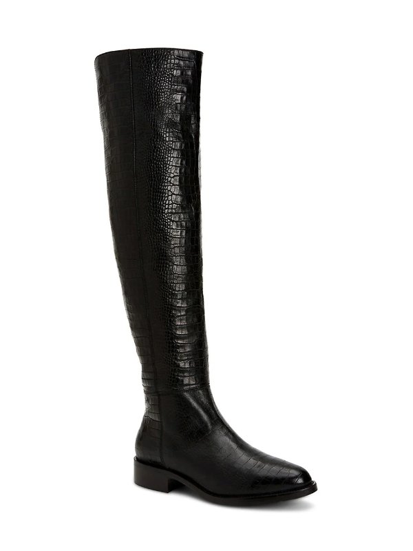 Nahla Over-The-Knee Croc-Embossed Leather Boots