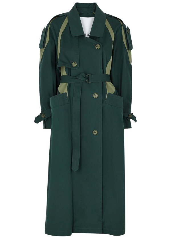 Dark green twill trench coat