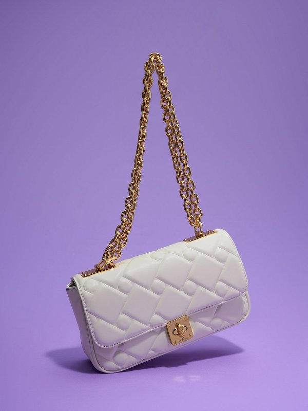 Cream Tillie Quilted Chain Bag | CHARLES & KEITH