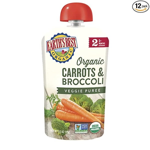 Organic Stage 2 Baby Food, Carrots & Broccoli, 3.5 Oz Pouch (Pack of 12)