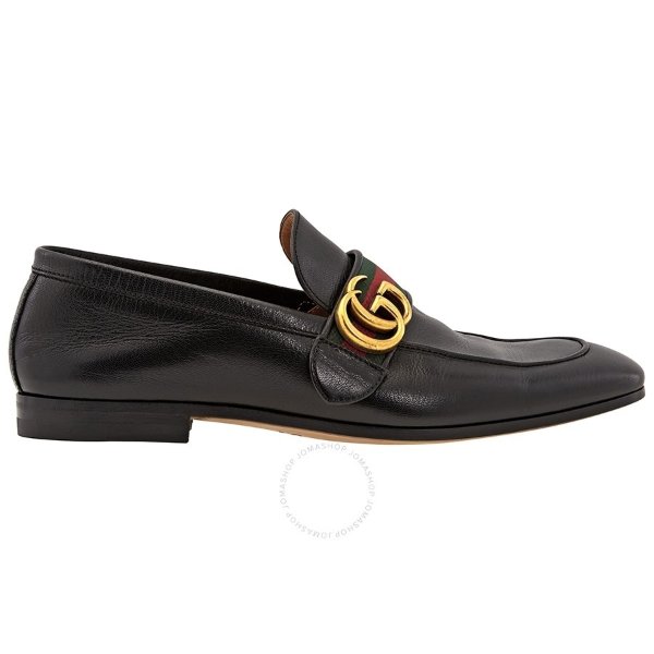 Men's Black Leather Loafer with GG Web