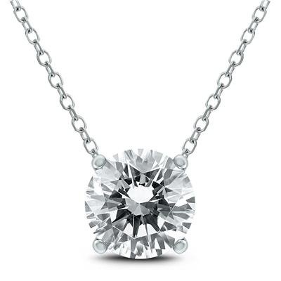 Signature Quality 1 Carat Floating Round Diamond Solitaire Necklace in 14K White Gold (F-G Color, I1-I2 Clarity)