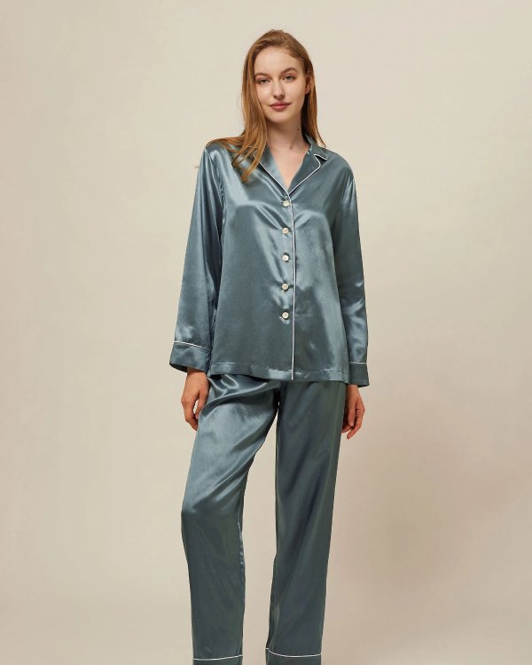 Tina Washable Piped Silk Pajama Set