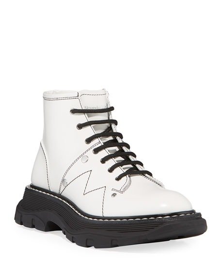 Patent Leather Lace-Up Boots