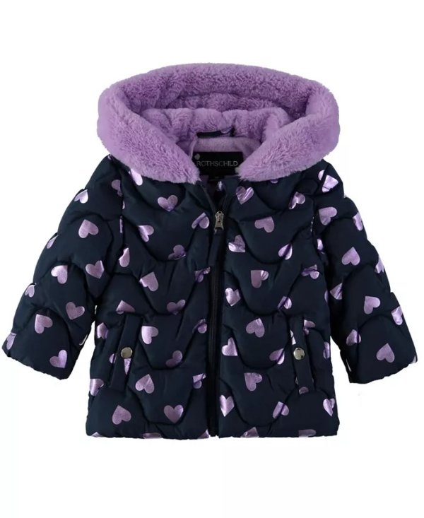 Rothschild Baby Girls Foil Heart Quilted Jacket with Mittens