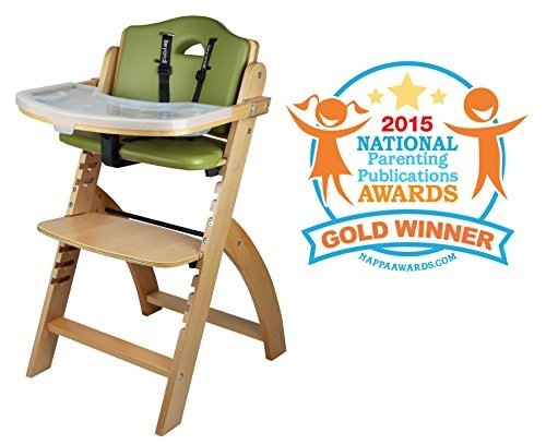Beyond Wooden High Chair With Tray. The Perfect Adjustable Baby Highchair Solution For Your Babies and Toddlers or as a Dining Chair.. (6 Months up to 250 Lb) (Natural Wood - Olive Cushion)
