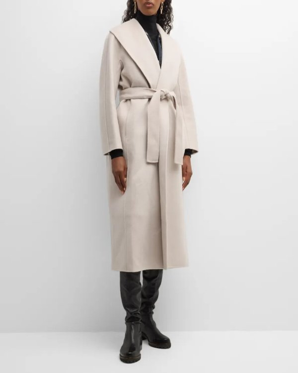 Marilu Belted Brushed-Cashmere Long Wrap Coat