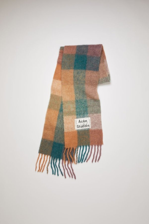 Multi check scarf Teal blue/lilac