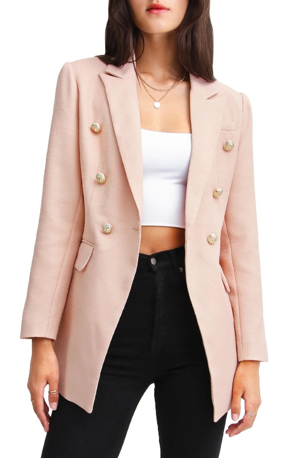 Textured Weave Double Breasted Blazer