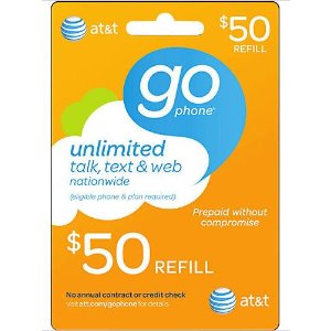 两张价值$50 AT&T GoPhone 预付充值电话卡