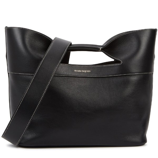 The Bow Small black leather top handle bag
