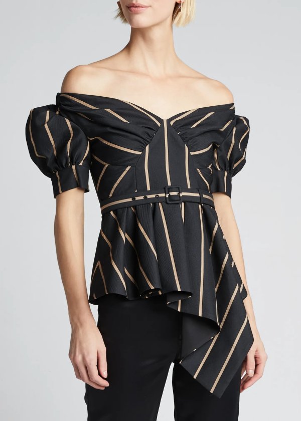 Off-Shoulder Tailored Striped Top