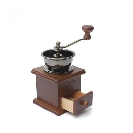 Classical Wooden Manual Coffee Grinder Stainless Steel Retro Coffee Spice Mini Burr Mill With Ceramic Millstone Brown