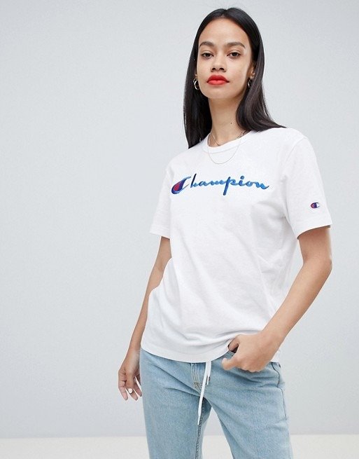 Champion relaxed t-shirt with front script logo at asos.com