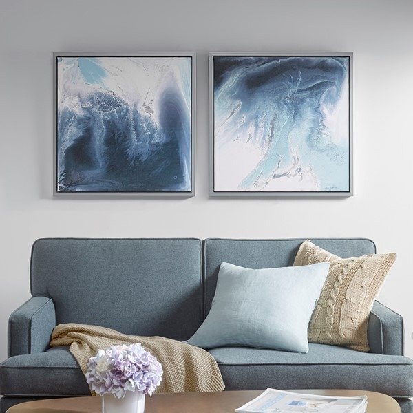 Blue Lagoon 2 Gel Coat Framed Canvas 2 Piece Set By Madison Park - Designer Living