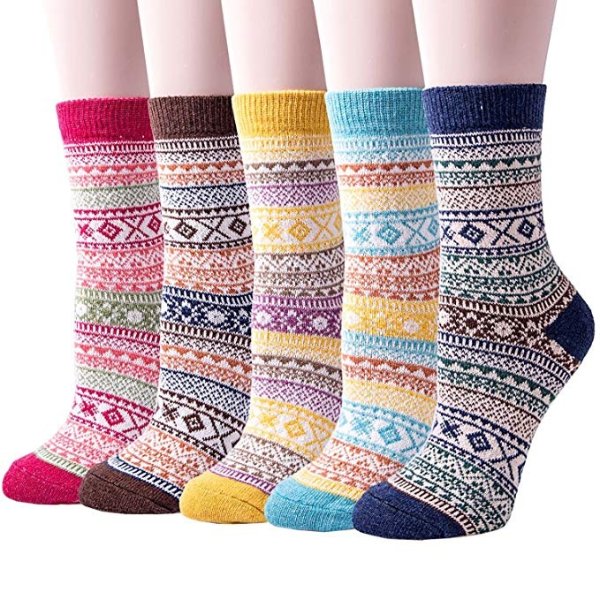 5-6 Pairs Womens Wool Socks Cold Weather Vintage Soft Warm Socks Thick Knit Cozy Winter Socks for Women
