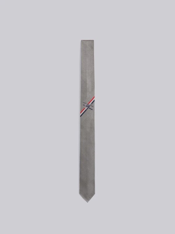 Medium Grey Silk Jacquard Stripe Plane Icon Tie | Thom Browne Official