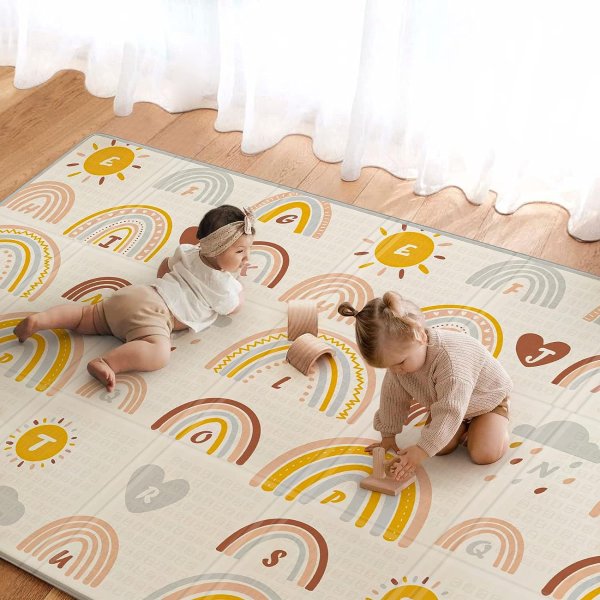 Baby Play Mat, Foldable Foam Play Mat for Floor,Waterproof Reversible Playmat for Babies and Toddlers, Infants, Kids (79'' X 51'')