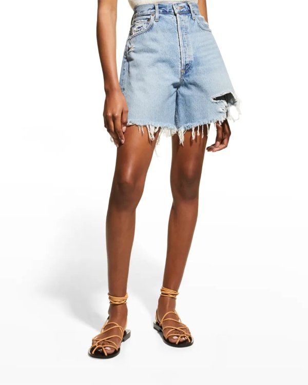 Stella Distressed High-Rise Baggy Jean Shorts