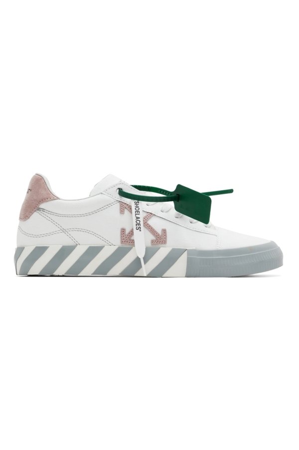 White & Pink Vulcanized Low-Top Sneakers