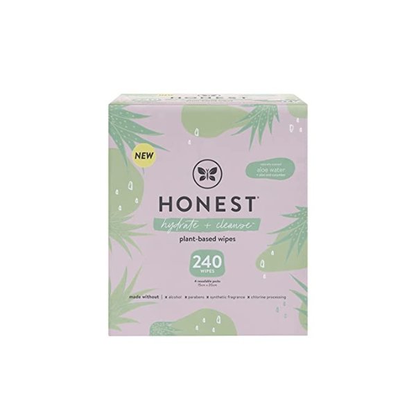 The Honest Company Hydrate + Cleanse Benefit Wipes | Cleansing Multi-Tasking Wipes | 100% Plant-Based, Hypoallergenic | Aloe + Cucumber, 240 Count